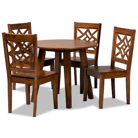 Baxton Studio Rava Modern and Contemporary Walnut Brown Finished Wood 5-Piece Dining Set 179-11388-10895-Zoro